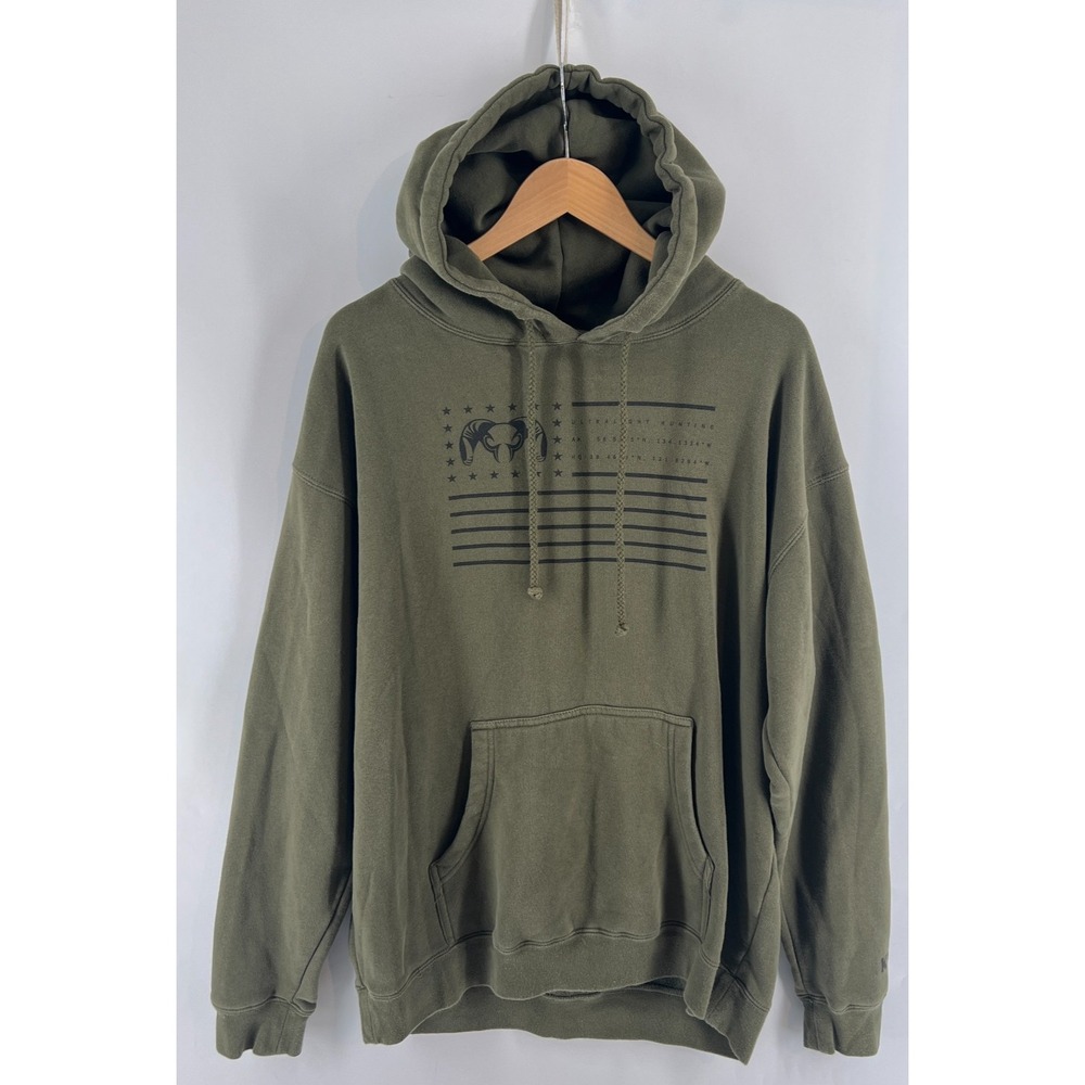 KUIU Flag Hoodie Mens Large Army Green Ultralight Hunting Graphic Flag Gorpcore